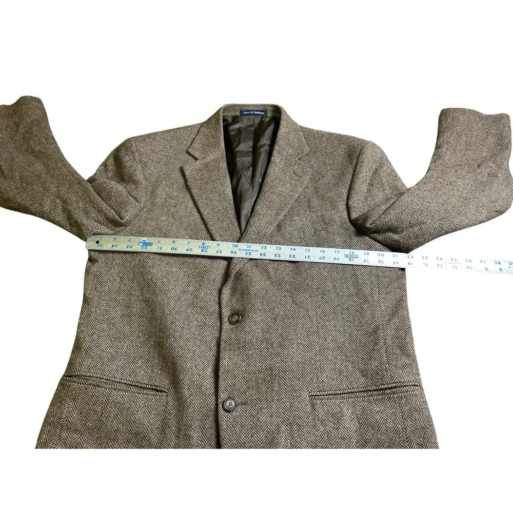 Lands' End Men's Wool Tweed 2-Button Blazer‎ Brown Beige Herringbone 42 R